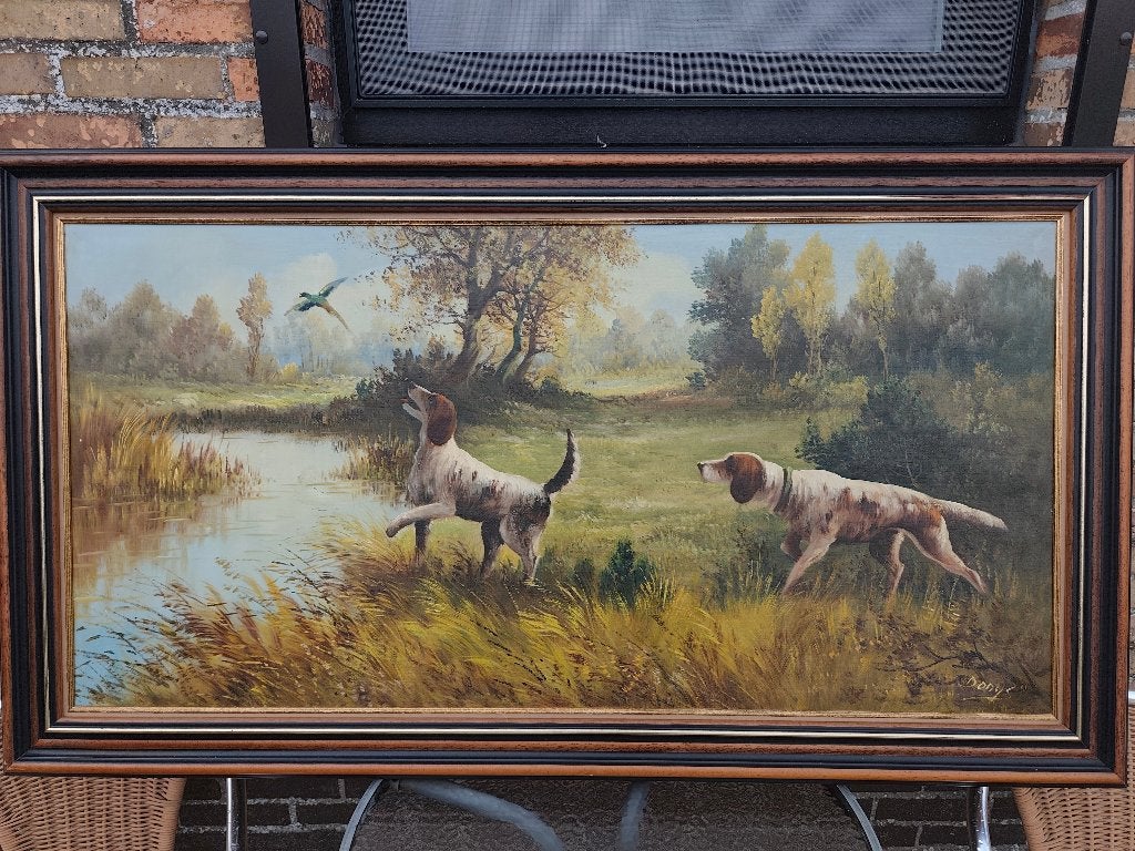 schilderij, Ophalen, Doek, Dieren, Gesigneerd