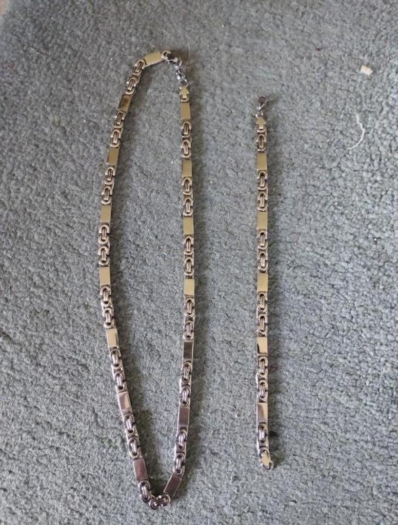 Prachtige, nieuwe koningsketting en bijpassende armband set, Bijoux, Sacs & Beauté, Colliers, Enlèvement ou Envoi, Neuf, Argent