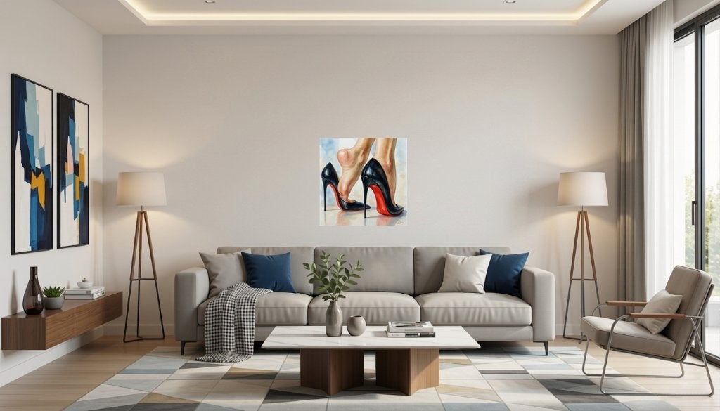 Aquarelle sur Toile ou Alu "Louboutin Forever" (60x60 Cm), Bois, Enlèvement ou Envoi, Aquarelle, Autre sujet