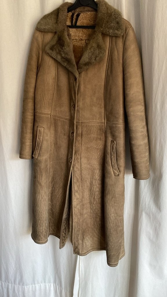Vintage damesjas omgekeerde schapenvacht, Beige, Maat 42/44 (L), Gedragen, Ophalen