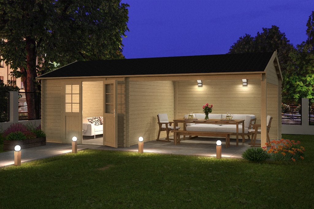 Cabane en rondins avec auvent Octavio 680x380 Épicéa non, Envoi, Neuf