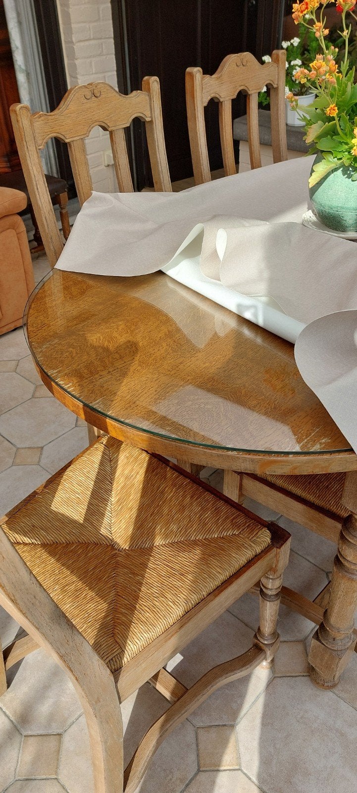 eiken tafel met 6 stoelen, Maison & Meubles, Tables | Tables de salon, Enlèvement, Ovale, Chêne