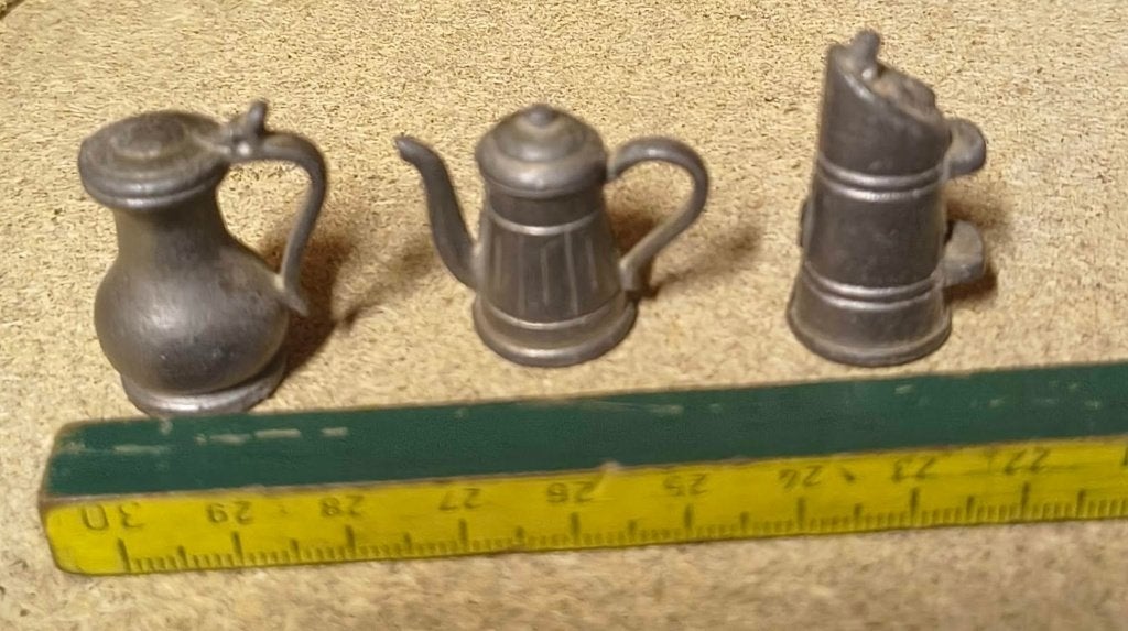 Miniatuur Tinnen Kannetjes/Kruikjes – 3 stuks – Antiek, Ophalen of Verzenden, Gebruikt, Decoratie