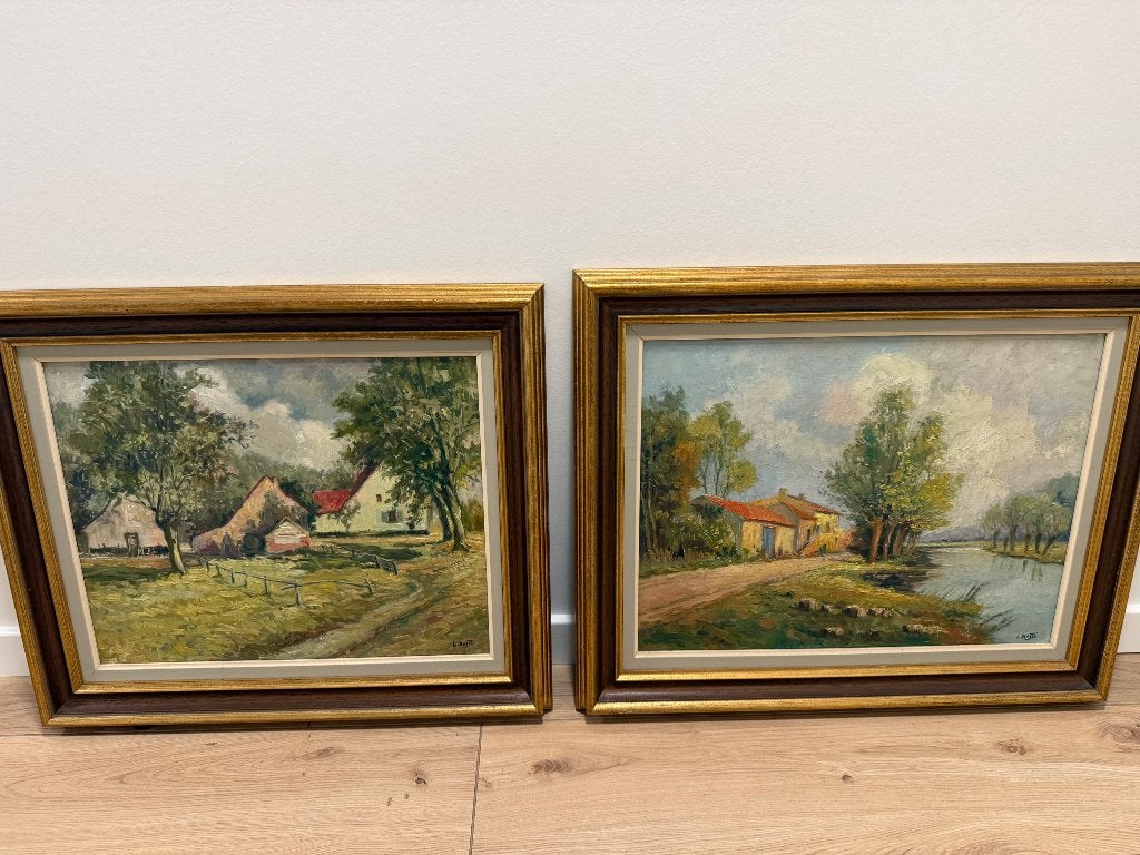 Paire de peintures signées L. Hoste – paysages, Ophalen