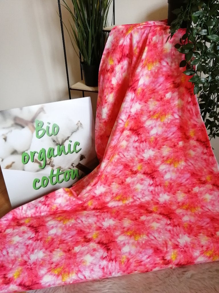 Outlet : Jersey stof digitaal colourful batik., Overige kleuren, 120 cm of meer, Ophalen of Verzenden, Katoen