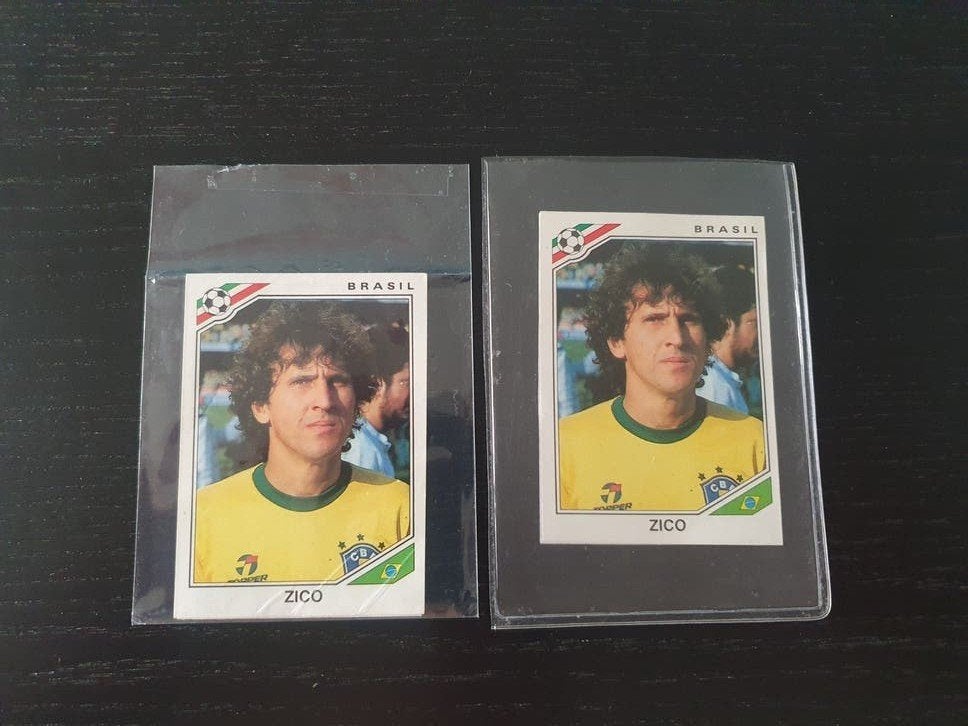 Panini WK Mexico 86 # 250  Zico  Recup 2x in sleeve, Ophalen of Verzenden, Gebruikt, Meerdere stickers