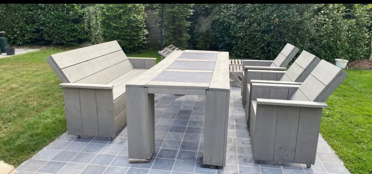 Topper: Waterbehandelende Tuinset te koop in steigerhout, Tuin en Terras, Tuinsets en Loungesets, Tuinset, Bank, Ophalen