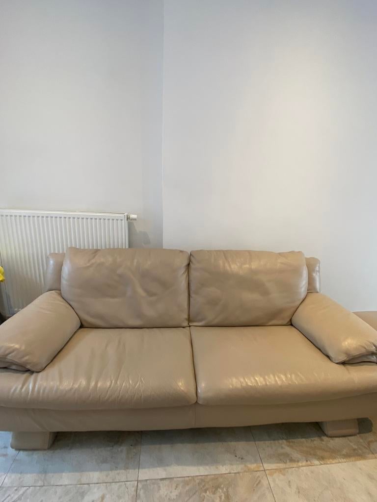 Salon beige en cuir, Maison & Meubles, Enlèvement, Utilisé, Cuir