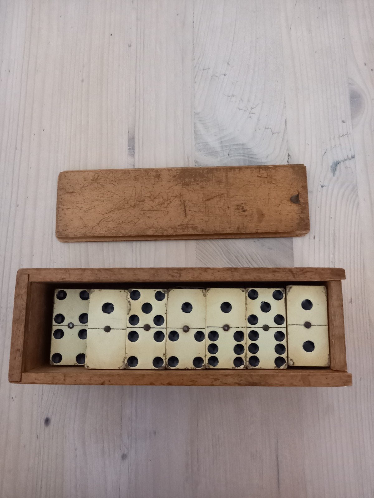 oud domino spel met 27 blokjes van 1cm dik, Antiek en Kunst, Ophalen of Verzenden