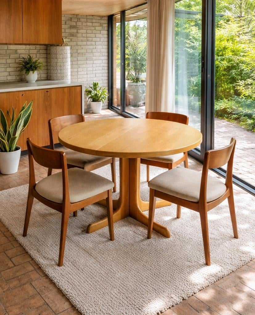 Ronde / ovale verlengbare midcentury XL eettafel, Ophalen, Midcentury