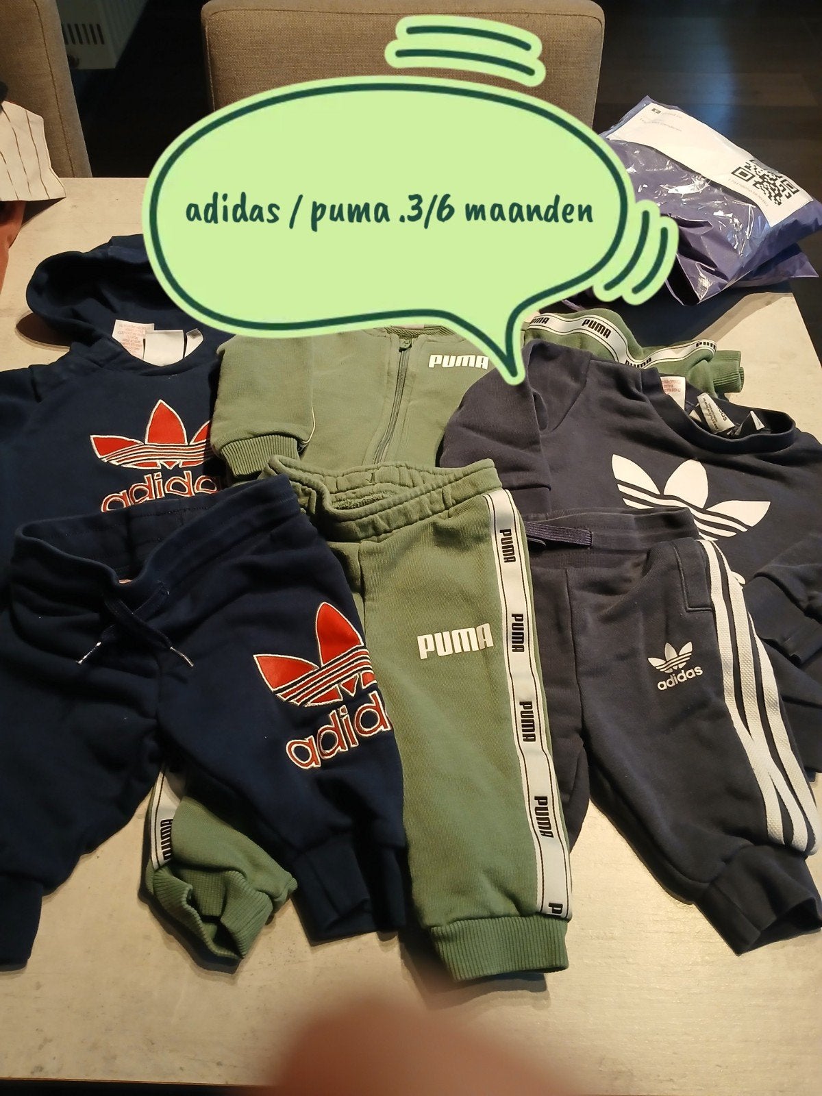 3 x setje adidas / puma .3/6 maanden, Enfants & Bébés, Enlèvement ou Envoi, Comme neuf, Taille 62