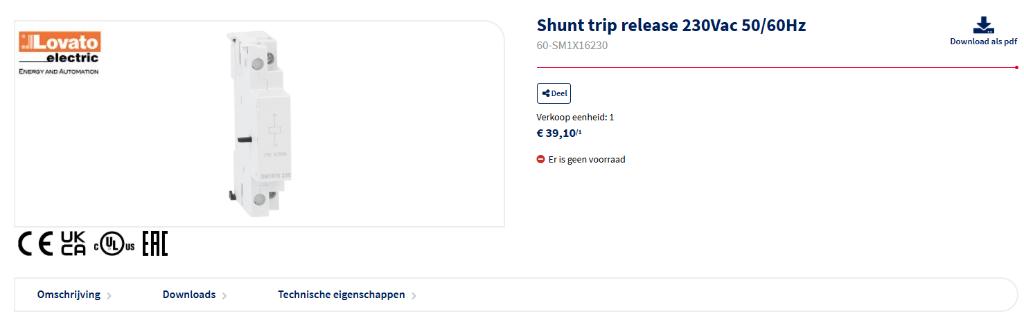 Déclencheur Shunt Trip Lovato SM1x16 230, Enlèvement, Neuf