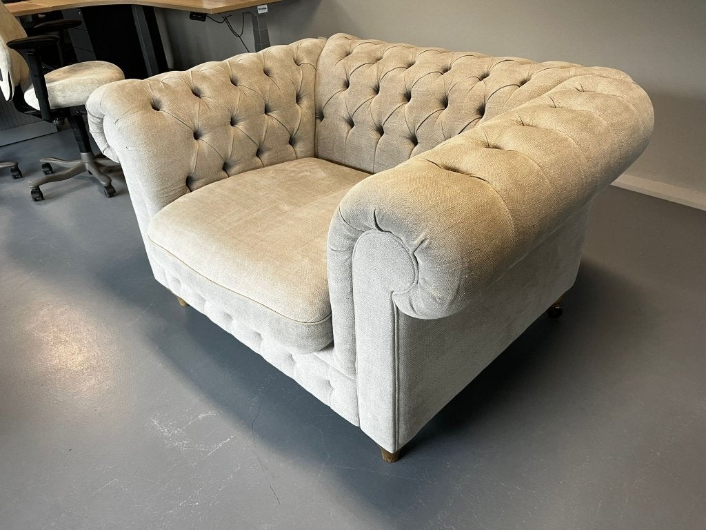 CHESTERFIELD FAUTEUIL – BEIGE STOF | EIGENTIJDS DESIGN, Ophalen, Nieuw, Hout