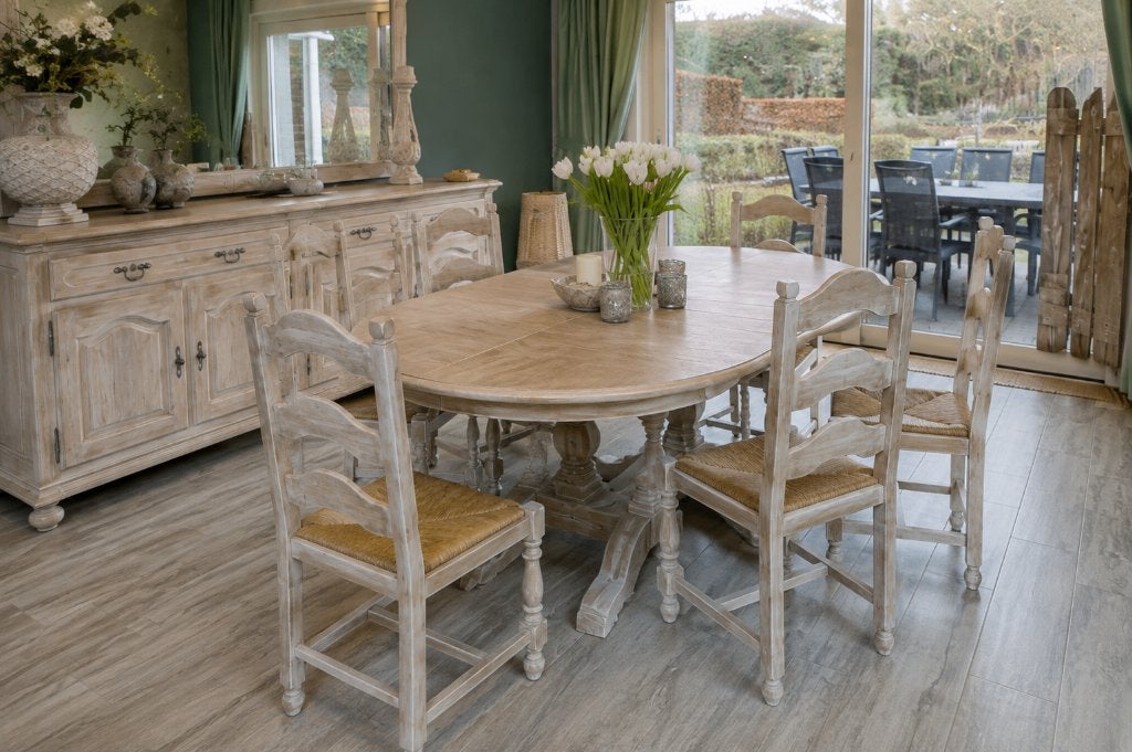 Eiken eetkamer+ 6stoelen+spiegel, Ophalen, Zo goed als nieuw, Landelijk, 4 tot 6 stoelen