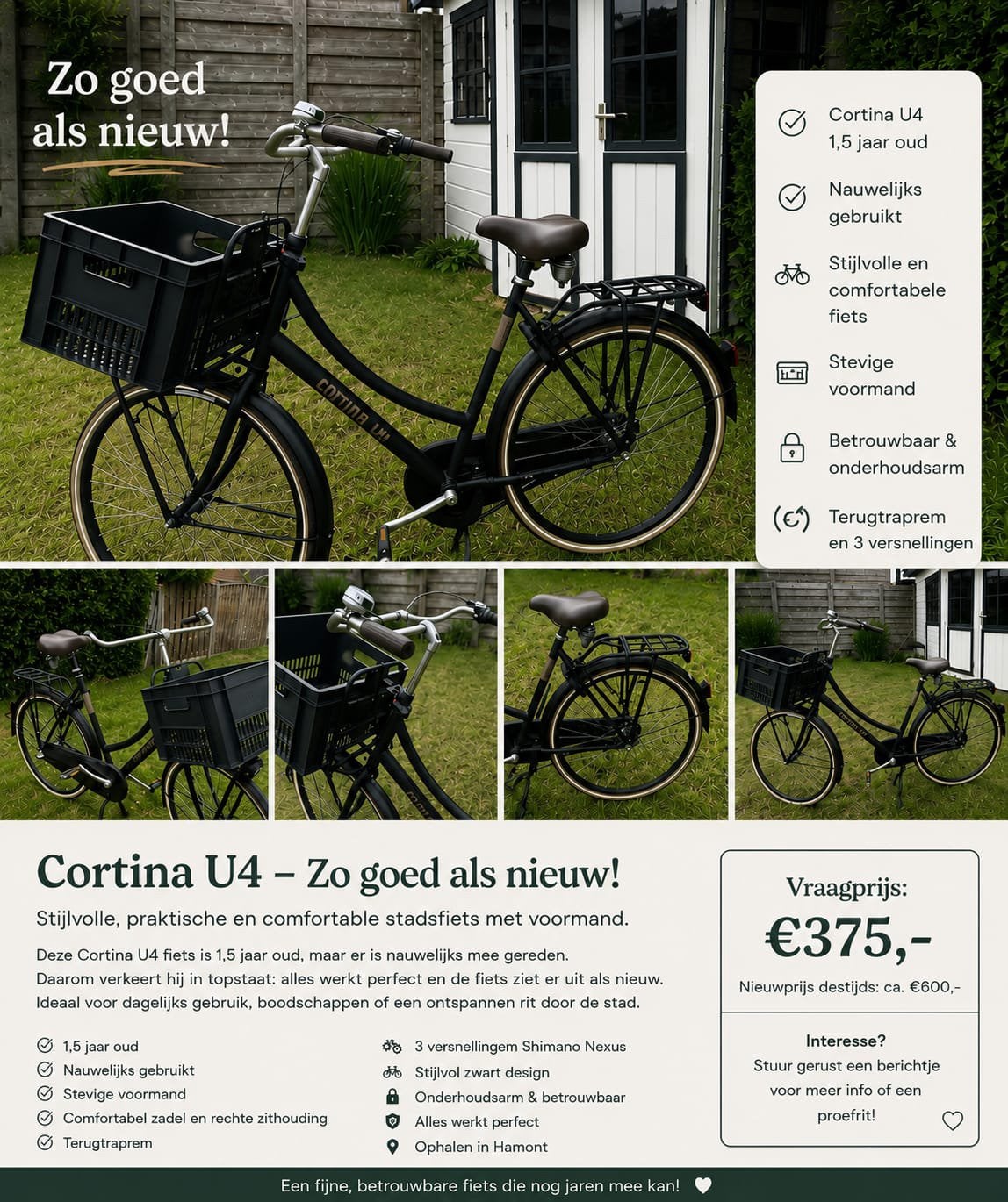 Cortina U4 - 28inch - Framemaat 53 - ZO GOED ALS NIEUW, Vélos & Vélomoteurs, Vélos & Cyclomoteurs Autre, Comme neuf, Enlèvement