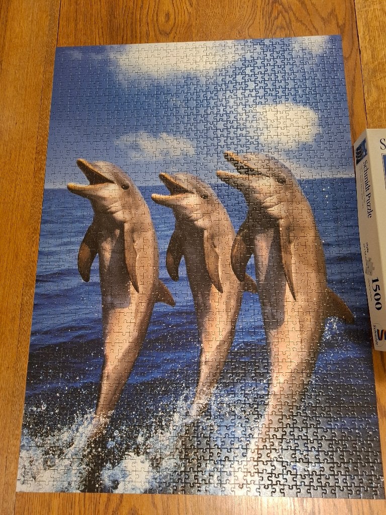 Puzzel 2000 stukjes - Dolfijnen, Hobby en Vrije tijd, Ophalen of Verzenden, Meer dan 1500 stukjes, Gebruikt, Legpuzzel