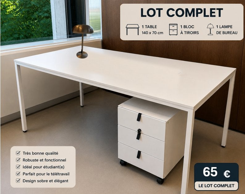 Bureau, Maison & Meubles, Bureaux, Utilisé, 140 cm, Blanc, Enlèvement