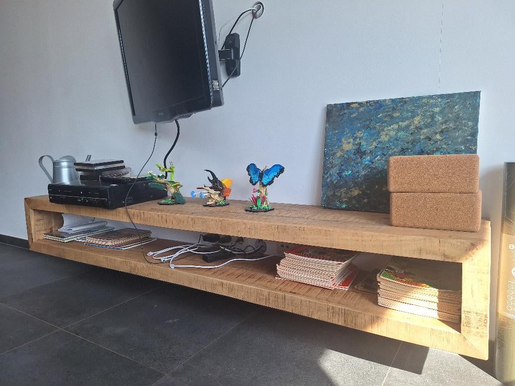 TV-Meubel mangohout hangend | Benoa 220cm, Huis en Inrichting, Kasten |Televisiemeubels, Ophalen, Gebruikt, 25 tot 50 cm, 200 cm of meer