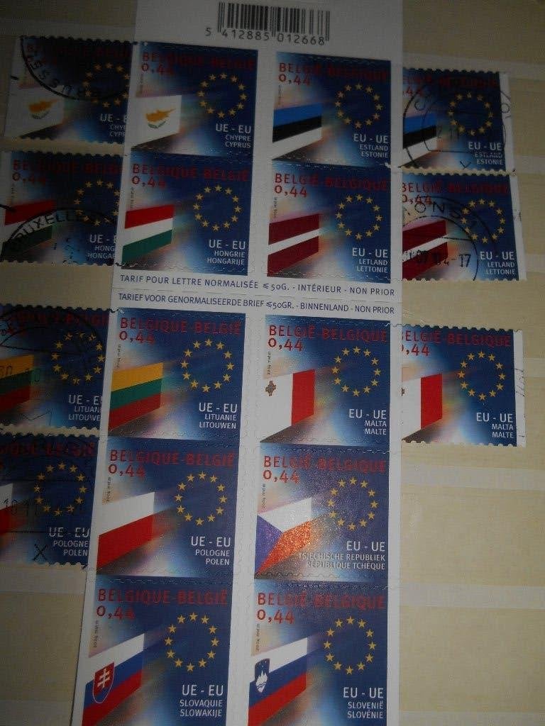 Carnet de 10 timbres Belge autocollant drapeaux Européens, Enlèvement ou Envoi, Autocollant