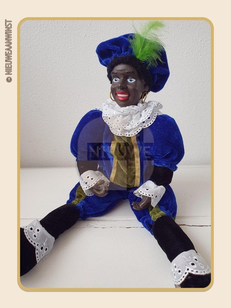 Nostalgische etalage Piet pop - blauw/groen - 45cm, Diversen, Verzenden, Zo goed als nieuw