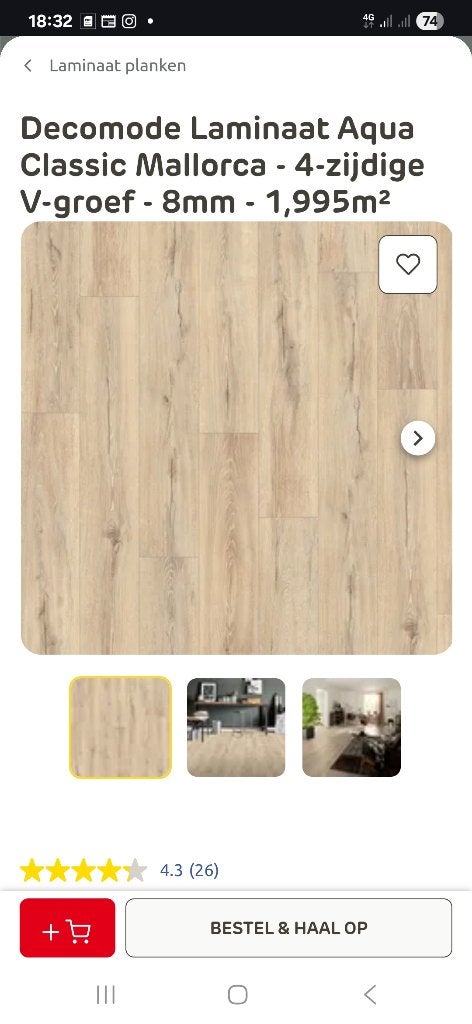 Laminaat, Ophalen, 50 tot 150 cm, Nieuw, 5 tot 10 m²