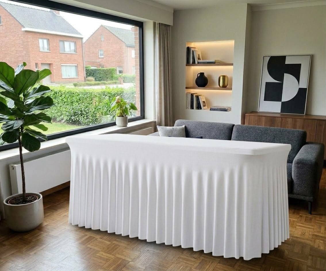 1 witte hoes rechthoekige tafel - 1x gebruikt voor huwelijk, Ophalen, Zo goed als nieuw, 183 cm, Wit