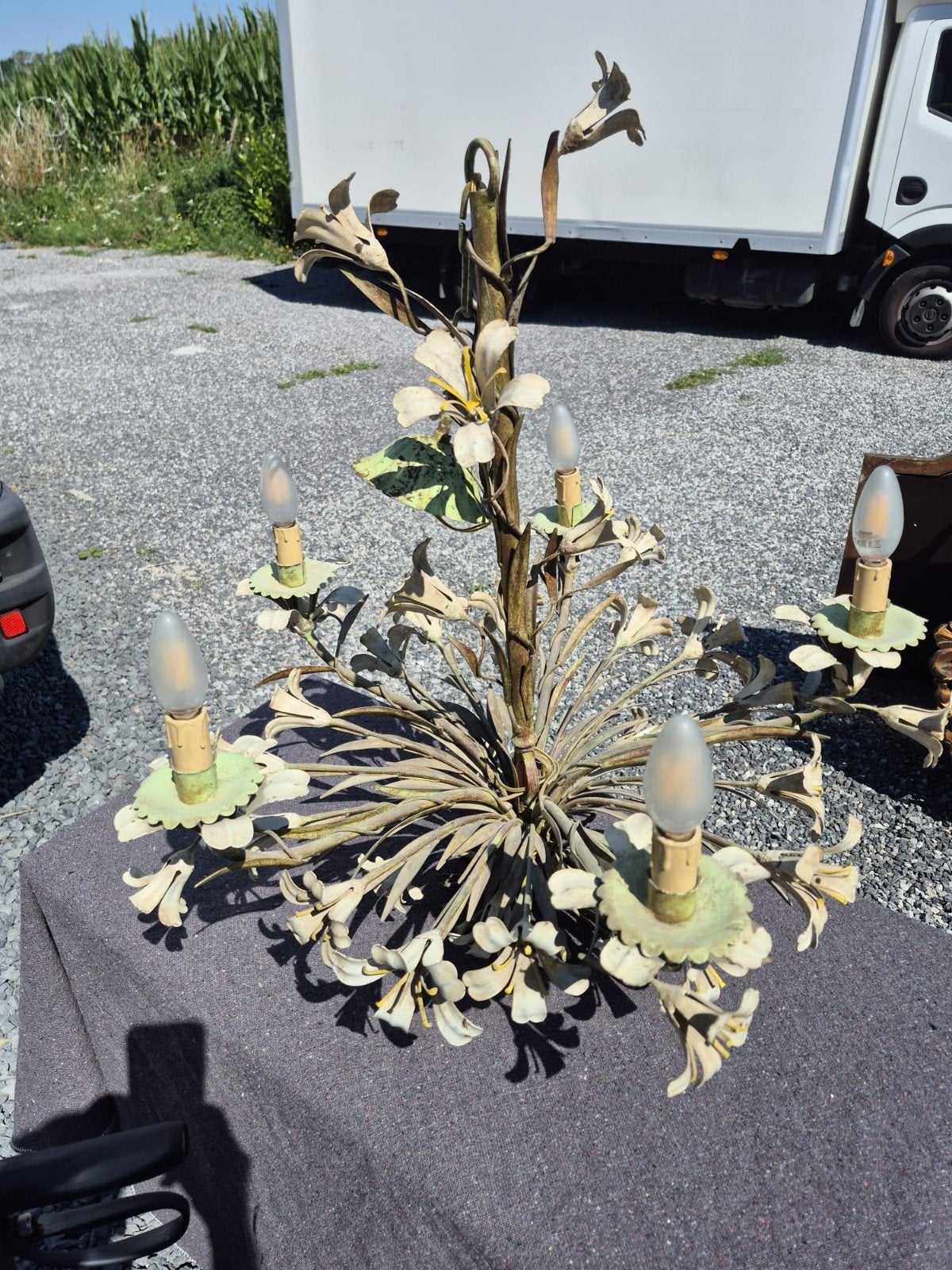 Vintage kroonluchter met bloemen, Huis en Inrichting, Lampen | Kroonluchters, Ophalen
