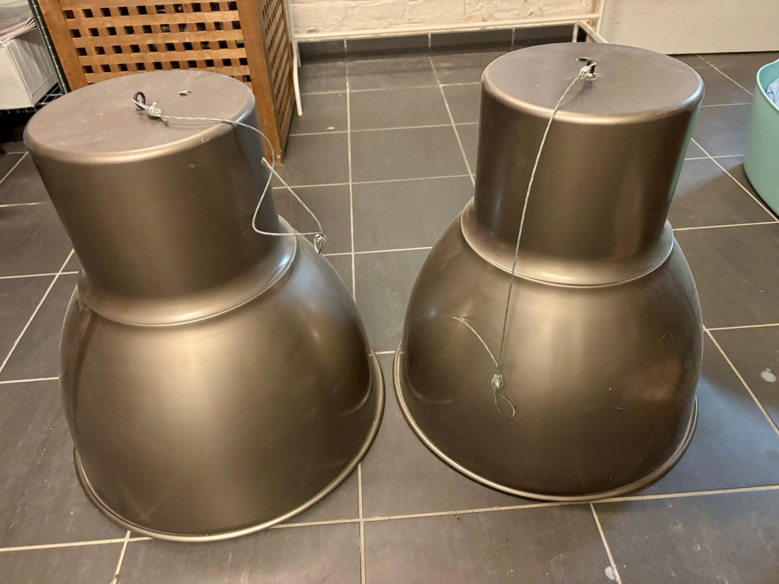 IKEA metalen taupe hanglampen, Huis en Inrichting, Lampen | Lampenkappen, Gebruikt, Bruin, 51 cm, Ophalen