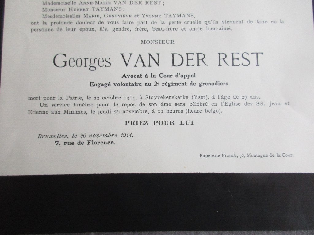 doodsbrief gesneuvelde WW1, Verzamelen, Ophalen of Verzenden
