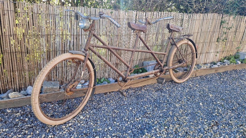 Antieke rijdende tandem, jaren 30-40, Bosch voorlicht, Fietsen en Brommers, Ophalen, Trommelrem, Jaren '30