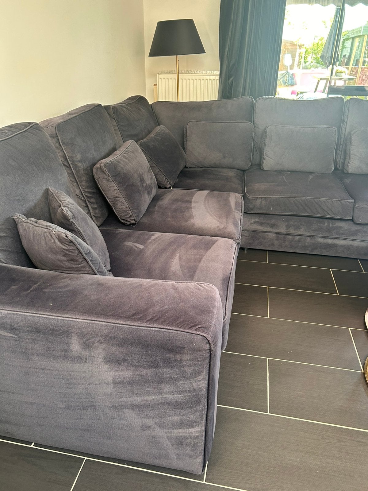 Donkerblauwe hoekzetel 5 zits, Ophalen, Zo goed als nieuw