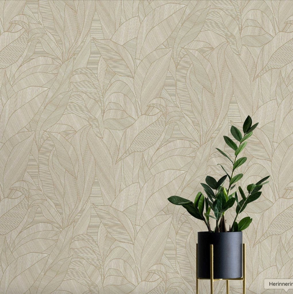 Behang beige blad, Dutch Wall Decor Cameo 3 rollen, Enlèvement ou Envoi, Dutch Wallcoverings, Feuilles, 10 à 25 m²