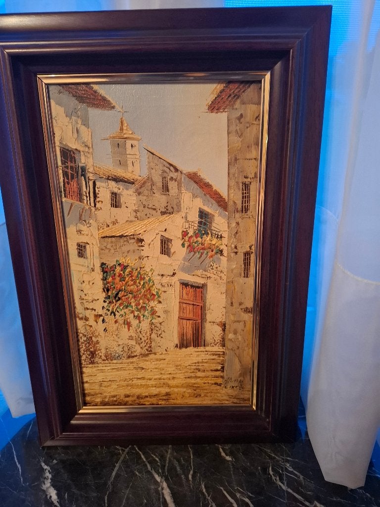 schilderij Franse stad, Antiquités & Art, Art | Peinture | Moderne, Enlèvement, Paysage