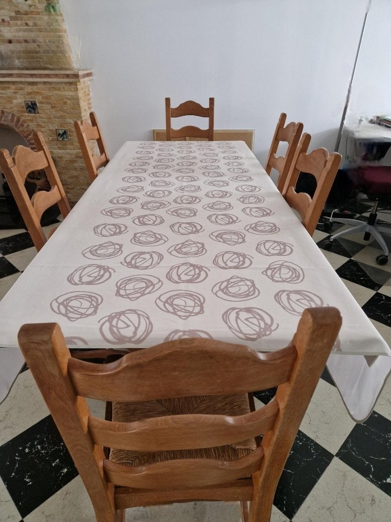 Tafel in eik met 6 stoelen met rieten zitting, Ophalen