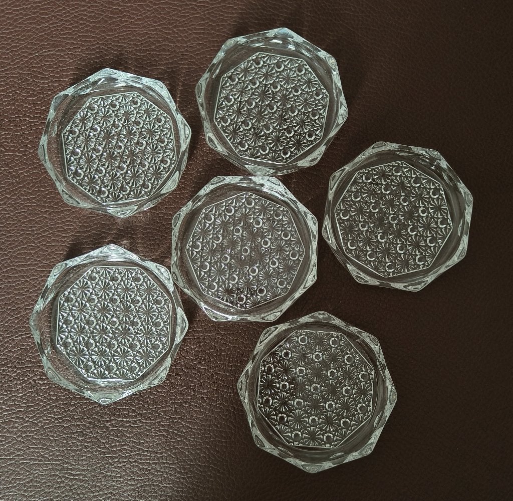 6 vintage glazen onderzetters, Antiek en Kunst, Ophalen