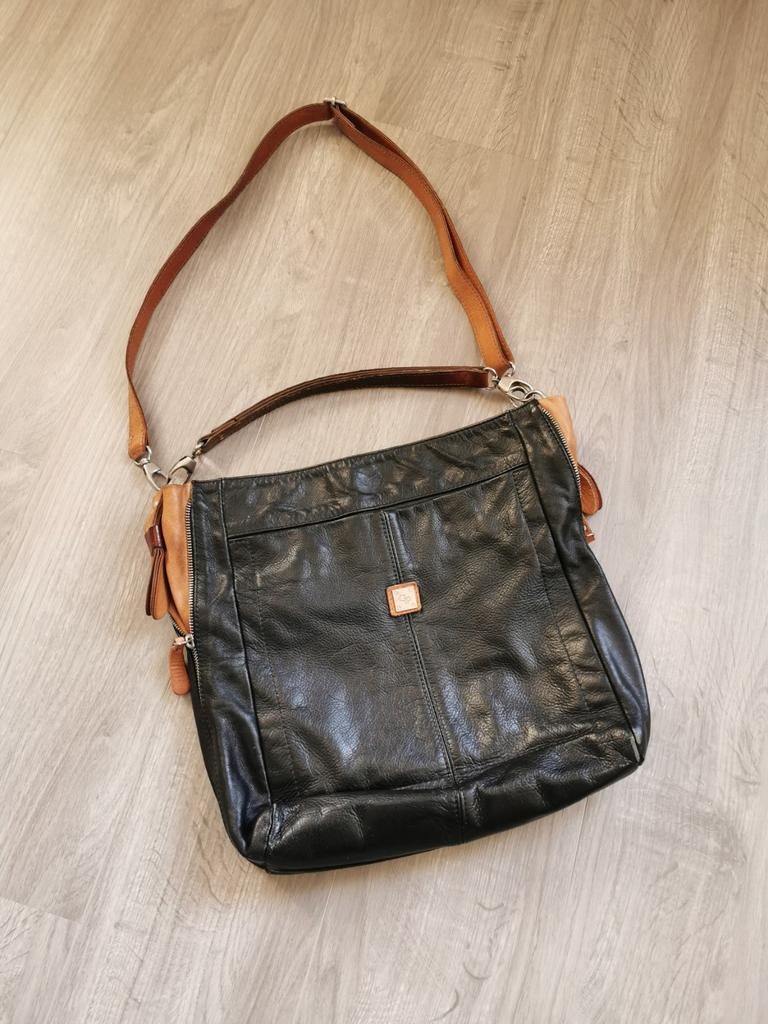 Lederen handtas zwart/bruin, Enlèvement ou Envoi, Utilisé, Noir, Sac à main