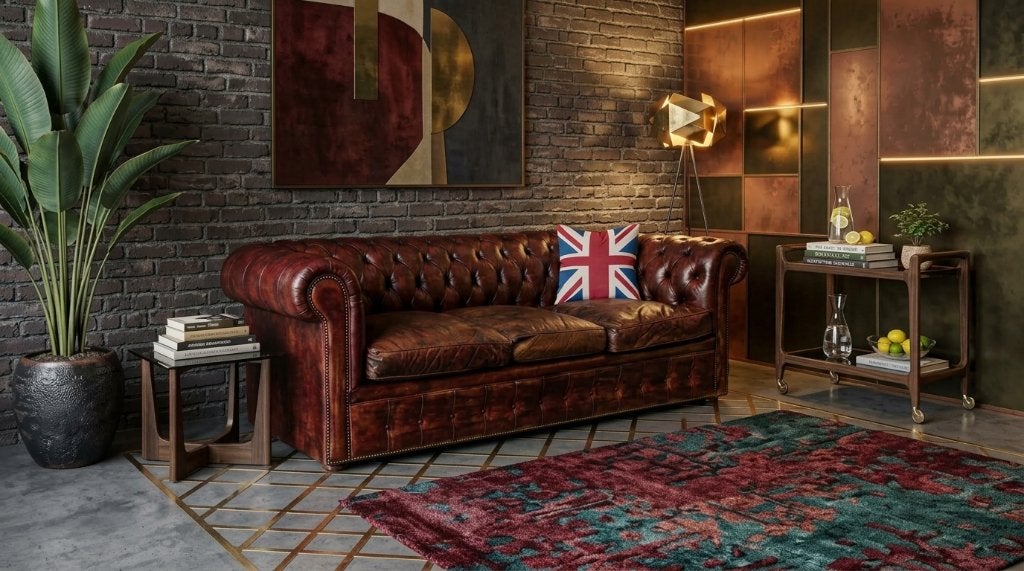 Chesterfield-bank met zitting van hoge kwaliteit met veren, Ophalen, Gebruikt, Leer, Chesterfield