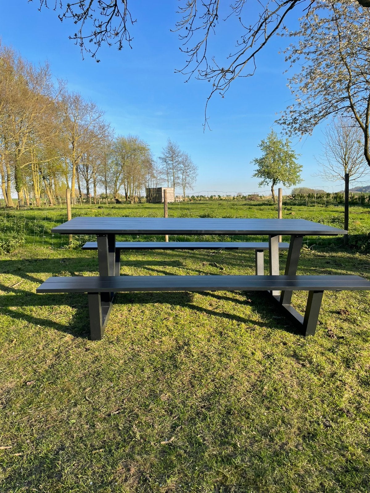 Picknicktafel zwart aluminium, Tuin en Terras, Ophalen, Aluminium