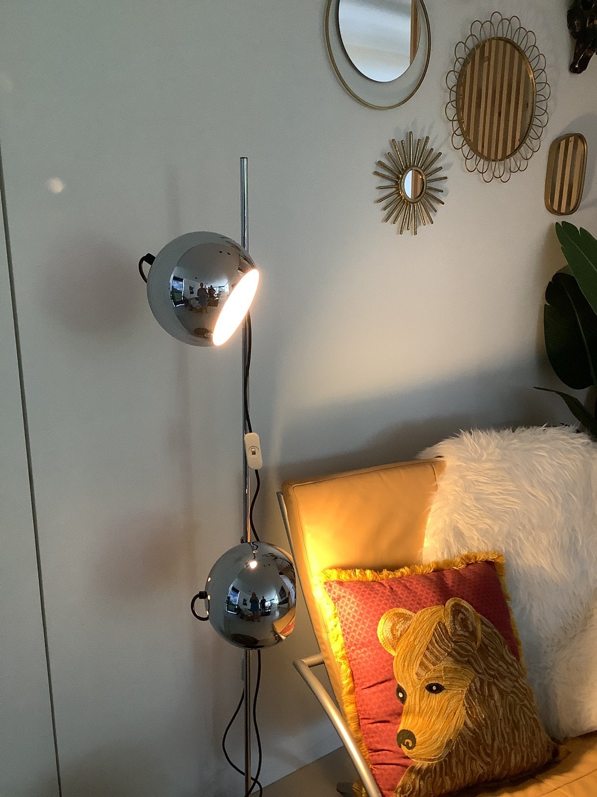 Space Age vloerlamp met chromen bollen, Ophalen of Verzenden, Gebruikt, Space age retro, 100 tot 150 cm