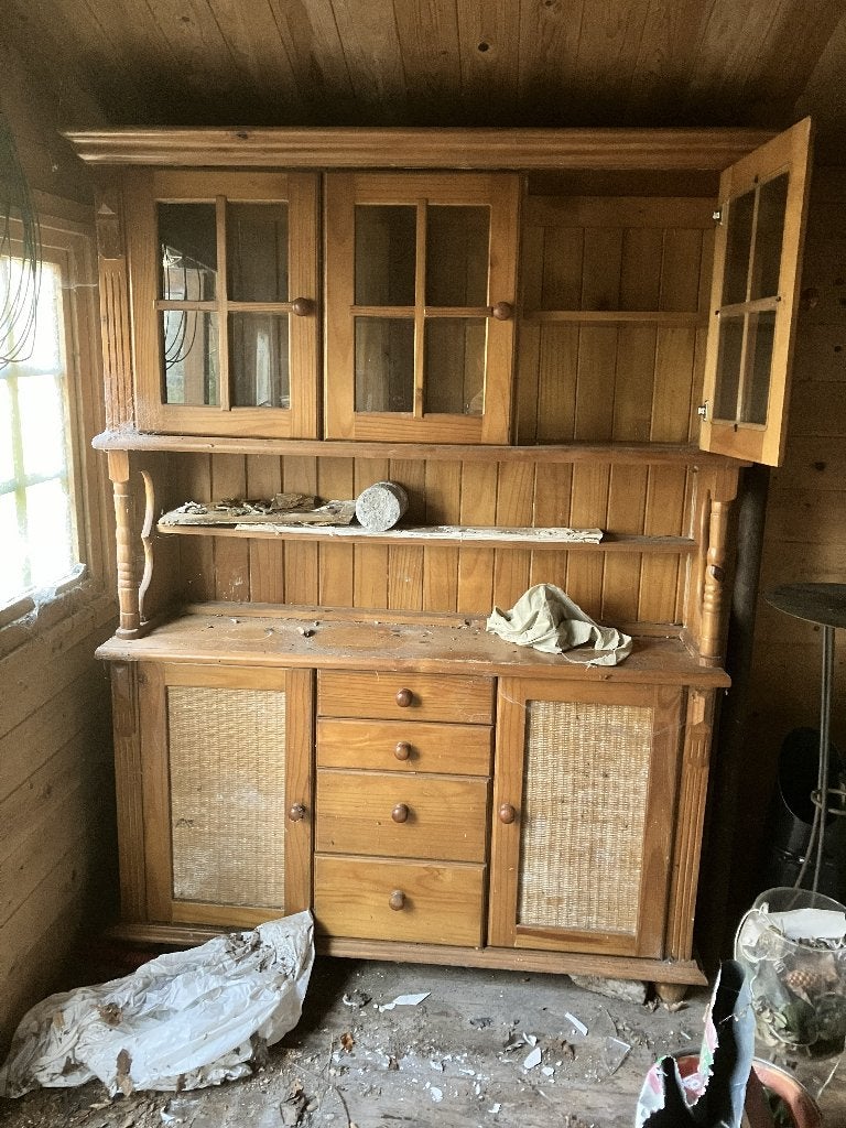 houten vitrinekast, Huis en Inrichting, Ophalen, Gebruikt, 100 tot 150 cm, Met lade(s)