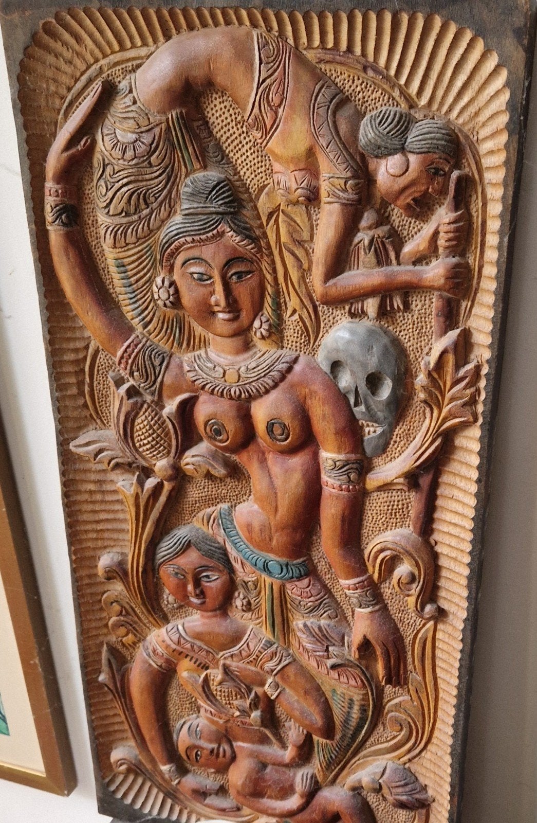 Houten Wandpaneel - Vintage Indiaas Reliëf  - Apsara Godin, Antiek en Kunst, Kunst | Beelden en Houtsnijwerken, Houtsnijwerk, Hout