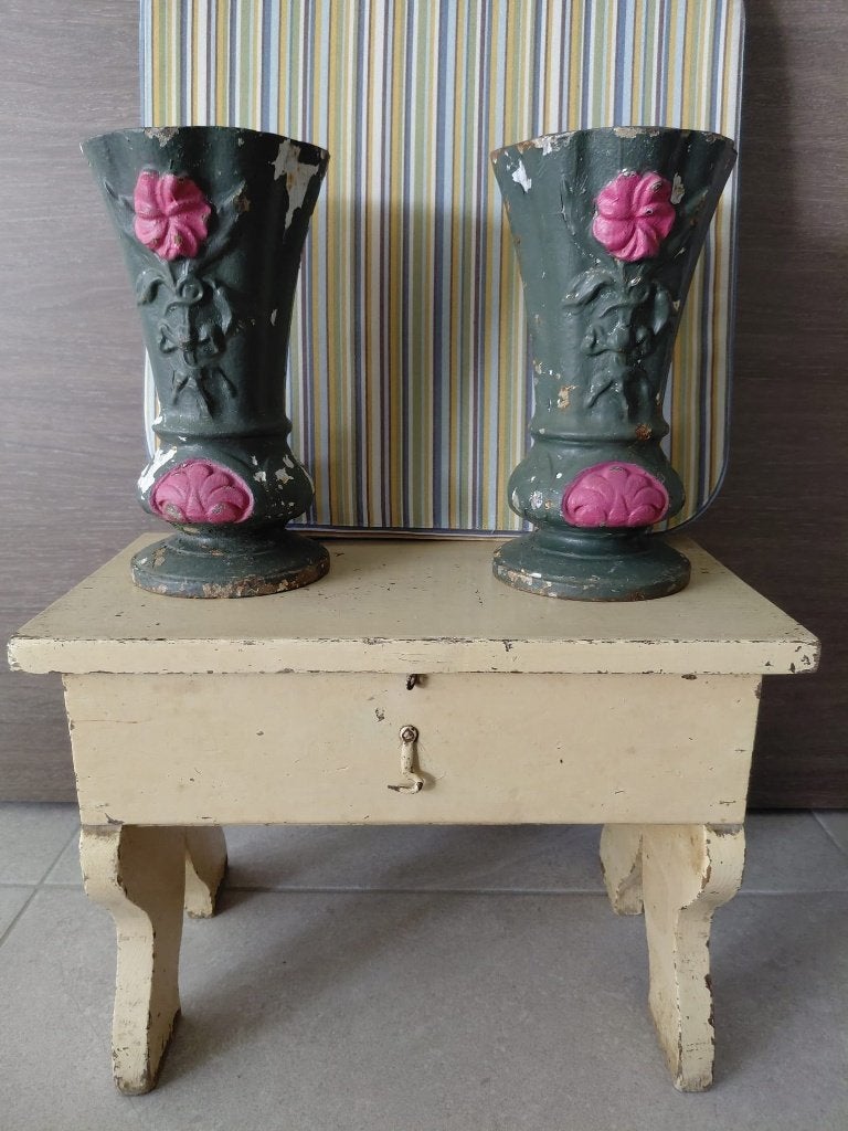 2 vases français anciens en fonte émaillée, Enlèvement ou Envoi