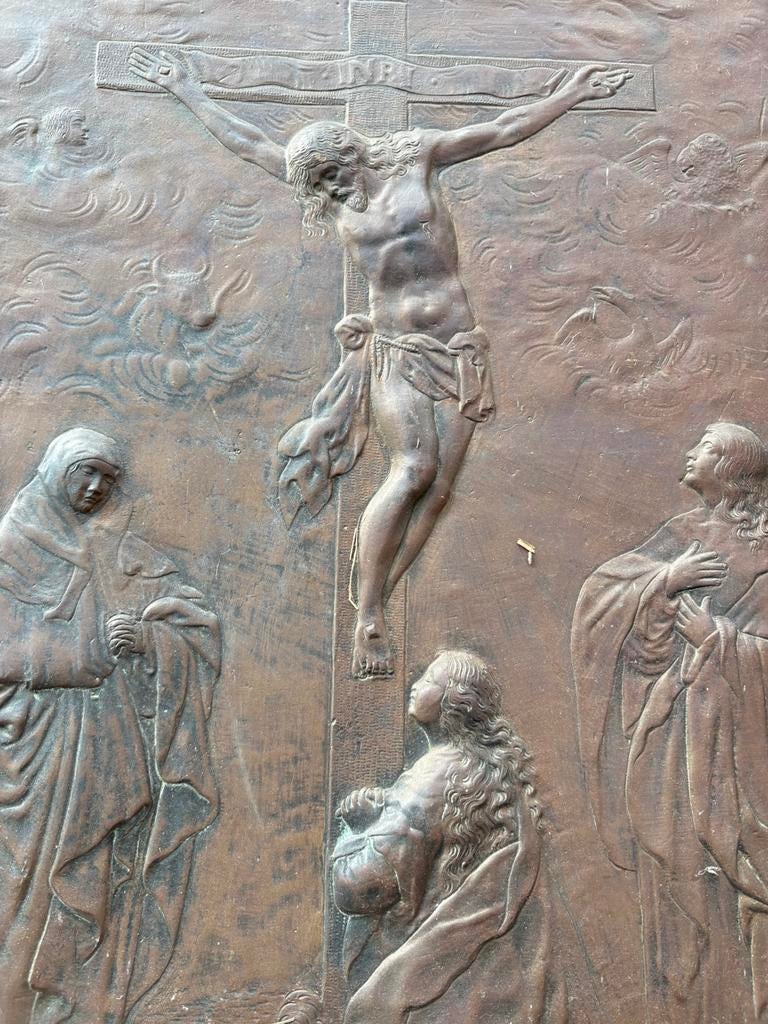 Oud bronzen afbeelding kruisiging Christus, Ophalen of Verzenden