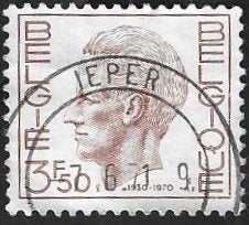 1 Postzegel België 1970 Koning Boudewijn (E), Koninklijk huis, Frankeerzegel, Ophalen of Verzenden, Gestempeld