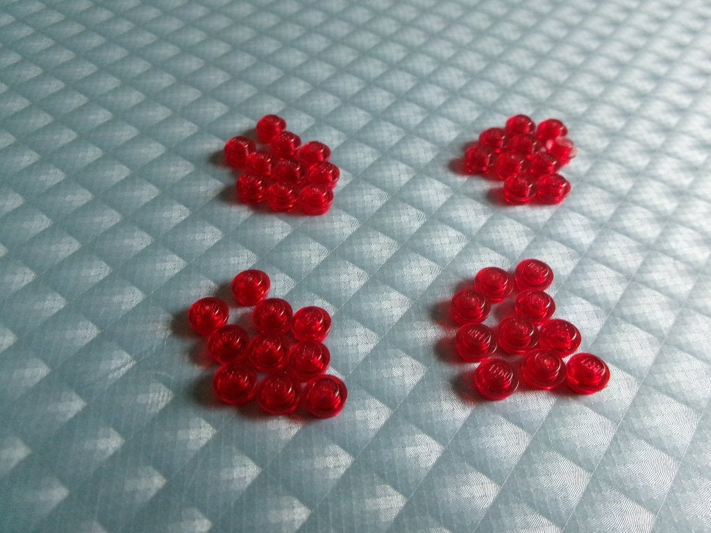 40 doorschijnend-rode Lego ronde platen, Gebruikt, Lego, Ophalen of Verzenden, Losse stenen