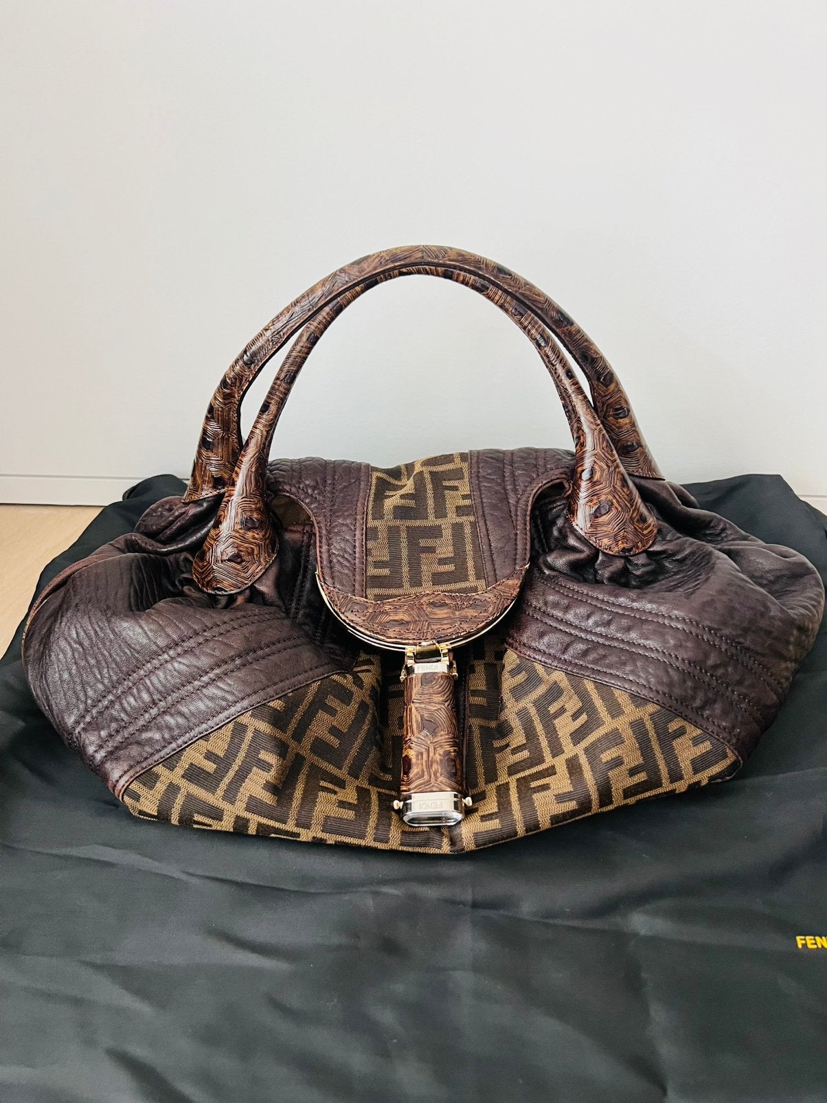 Fendi Spy bag Zucca ,brown leather ,tortoise, Ophalen of Verzenden