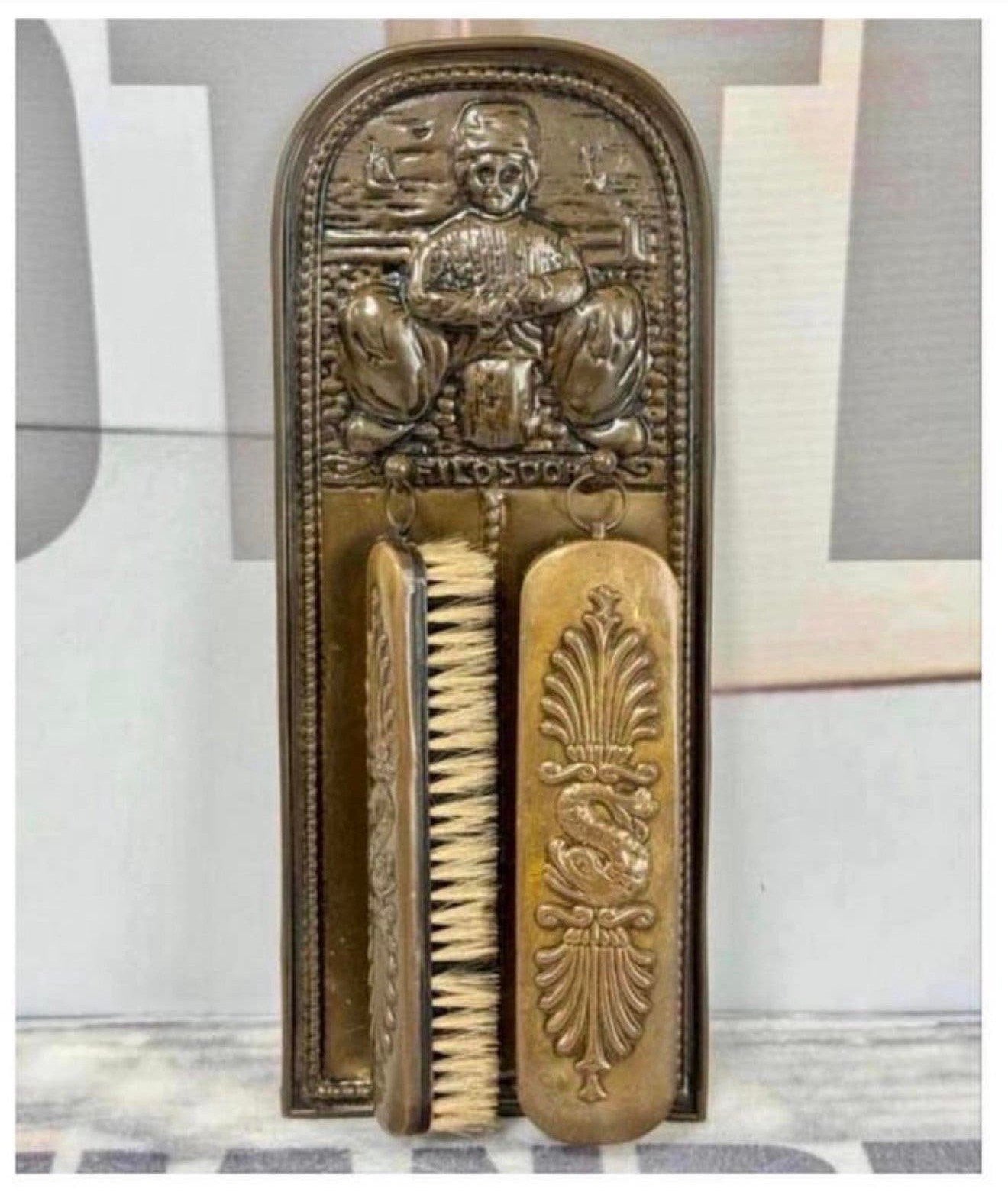 Porte-pinceaux ancien 1920 Volendam Brosses coton et cuivre, Antiquités & Art, Enlèvement ou Envoi