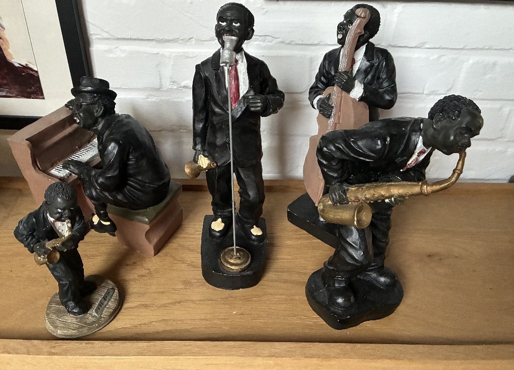 Jazz kwintet beeldjes, Ophalen, Gebruikt, Zwart, Steen/keramiek