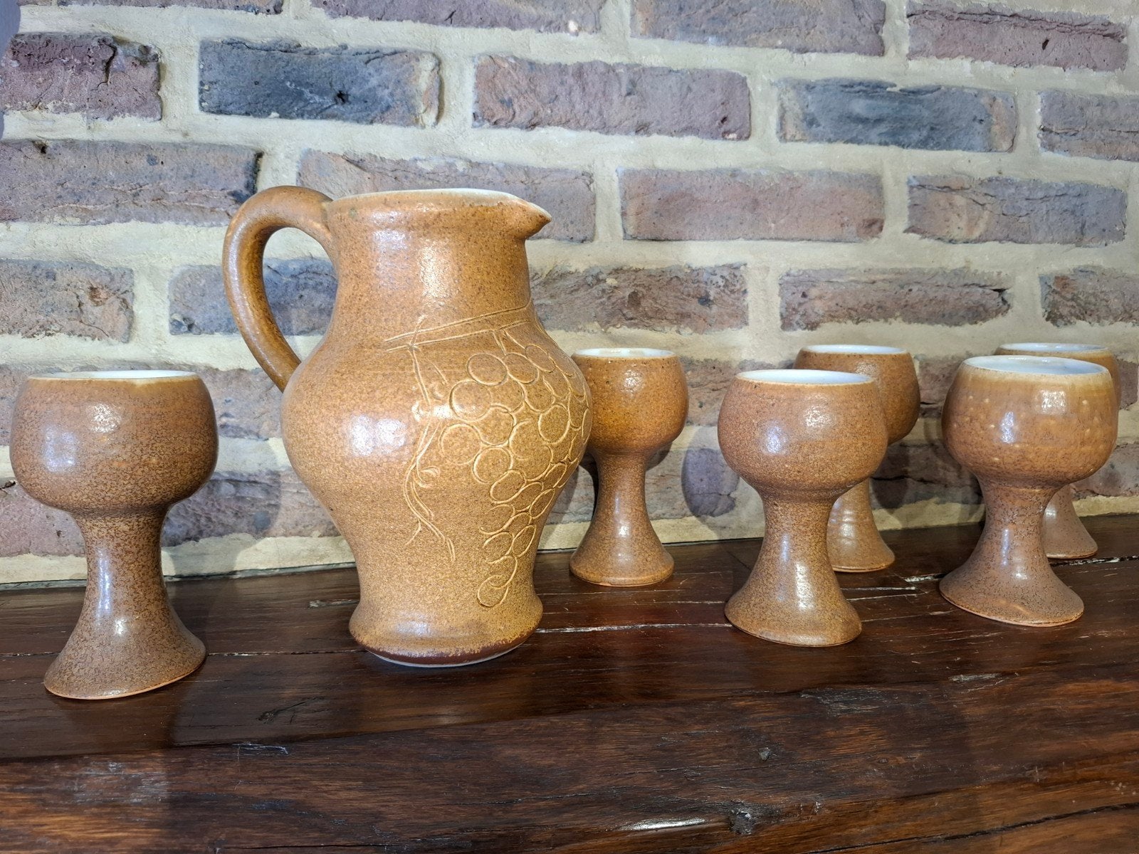 Ensemble pichet 6 verres et plateau assorti en grès Rhodacer, Antiquités & Art, Enlèvement ou Envoi