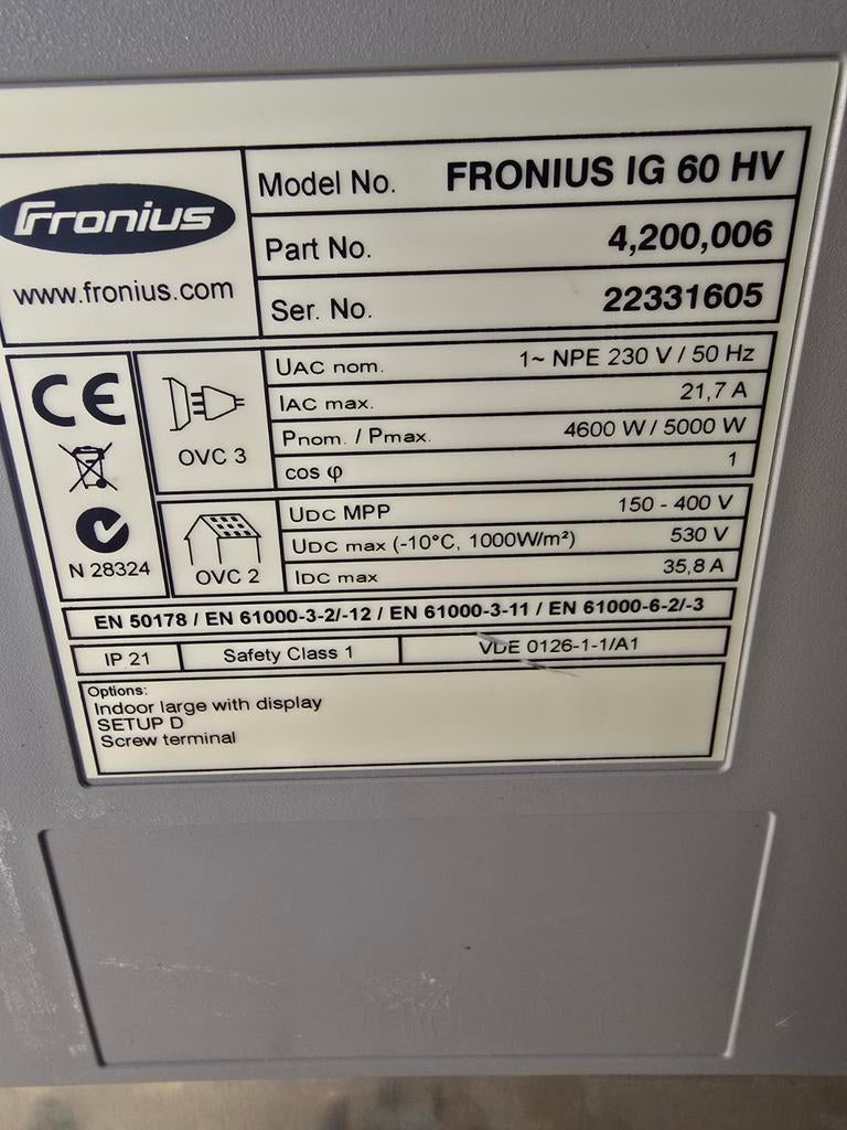 Fronius-omvormer, Ophalen, Gebruikt, Compleet systeem